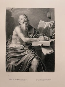 DOMENICHINO SAN JERÓNIMO IMPRESIÓN ARTÍSTICA 1872 GRABADO EN ACERO ANTIGUO GRABADO - Imagen 1 de 15
