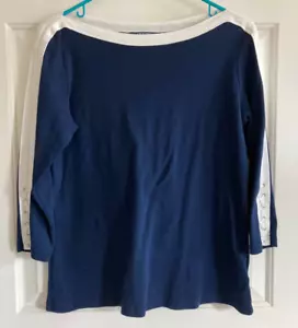 Women's 3/4 slv, navy knit t-shirt, Chaps, size L, 100% cotton, white trim - Picture 1 of 4