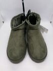 Primark Faux Fur Lined Mirco Boots Size UK 4 Eur 37 Green New Slip On