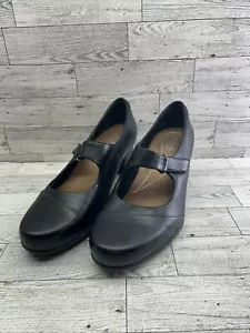 Clarks Womens Rosalyn Wren Mary Jane Pump Size 10 WIDE Black Leather Block Heel - Picture 1 of 12