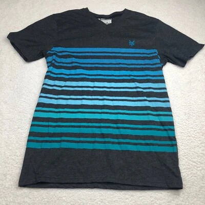 Camisa Zoo York Cuello en V Para Hombre Pequeña Gris Azul Rayas Manga Corta  Foto 1 de 4