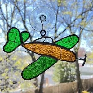Vintage 70's Handmade Stained Glass  ~ Airplane ~ Window Sun Catcher - Picture 1 of 3