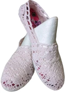 Rosa gehäkelte Ballerinas Größe 7 Cottagecore Schuhe Slipper Strand Küste Boho Damen - Bild 1 von 12
