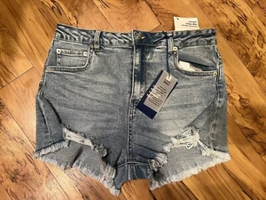 Love Tree Denim Jean Shorts Premium High Waist Stretch Frayed Fringe Large L NWT - Picture 1 of 4