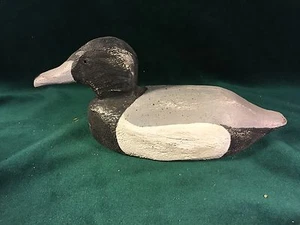 Señuelo de pato negro, blanco y gris de madera en funcionamiento ~ Saginaw Bay, Michigan ~ PR322 - Imagen 1 de 7