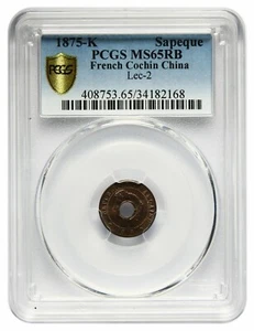 French Cochin China, 1 Sapeque, 1875 K, PCGS MS65RB - Picture 1 of 3