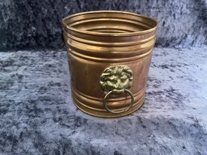 Vintage Copper Planter Pot with Brass Lion Head and Ring Handles - Picture 1 of 2