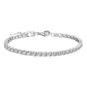 Round Moissanite Tennis Bracelet Chain 925 Sterling Silver 18K White Gold Plated - Picture 1 of 13