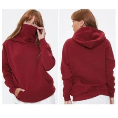 Forever 21+ Sweatshirt Turtleneck Hoodie Kangaroo Pocket Warm-Maroon -2X - EUC - Image 1 of 4