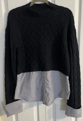 Maeve by Anthropology Women Navy Stripe Preppy Poplin Layered Sweater Size L  - Image 1 of 4