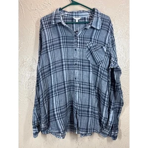 Lucky Brand Blue Yarn Dyed Cotton Gauze Plaid Button Up Shirt Women’s Size XL - Picture 1 of 5