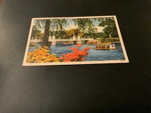 Boston, Mass. ~The Lake In The Public Gardens Beauty Spot Linen Vintage Postcard - Picture 1 of 2