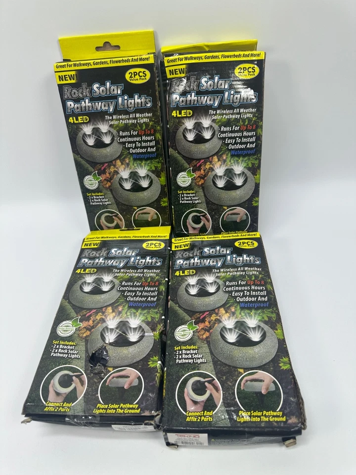 Lot of 4 Wireless Solar Rock Pathway light 2Pc All Weather Proof-Led - Image 1 of 1
