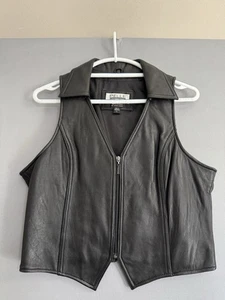 Vintage Wilsons schwarze Lederweste Damen Große L Kragen Pelle 90er Biker Y2K - Bild 1 von 5