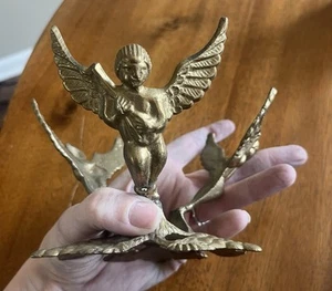 Vintage Brass Cherub Angel with Lute Regency Retro Orb Holder 4” - Picture 1 of 7