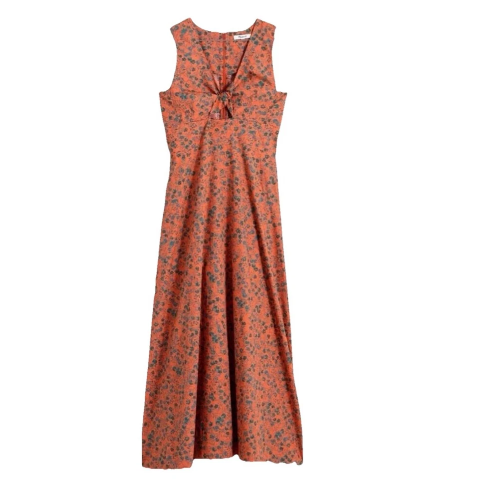 Madewell Stephanies Floral Twist Front Poplin Midi Dress Sunset Haze Size 10
