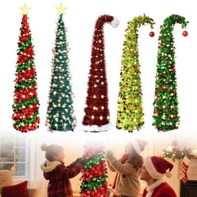 Lápiz emergente de 5 pies árbol de Navidad con 50 luces LED y soporte decoración del hogar de Navidad Foto 1 de 4