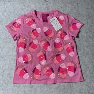 Neu Kid Fabulous Queen Of Sparkles Größe Small rosa Zuckermais Pailletten T-Shirt - Bild 1 von 8