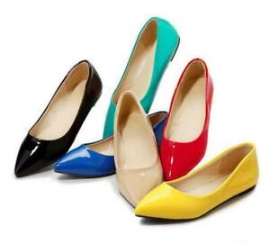 New Fashion Women Candy Color Patent Leather Pointy Toe Flats Casual Shoes Lady