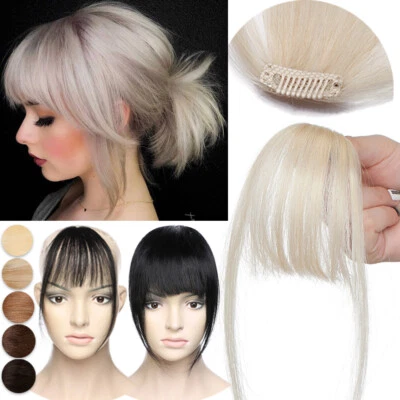 Russian 100% Remy Human Hair Air Bangs Fringe Clip in Front Hairpieces Thick US - Image 1 of 4