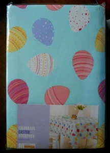 Celebrate Easter Together Tablecloth Oblong Vinyl 60" x 102" Kohl's Teal Pink ! - Picture 1 of 6