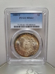 1880-S Morgan Dollar PCGS MS66+ - Colorful Rainbow Rim Toning - Mirror Finish - Picture 1 of 6