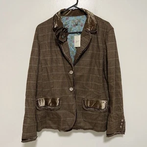 J. Jill Womens Size 16 Stretch Wool Blend Blazer Jacket Velvet Trim Brown - Picture 1 of 9