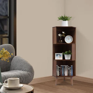 33*115cm/13*45.3 Inch Three-tier Brown Storage Cabinet Corner Storage Shelf - Picture 1 of 24