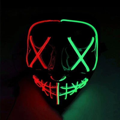 Halloween Kiss Me Purge Light Up Stitches LED Glow Mask Costume Rave Party EDC - Image 1 of 4