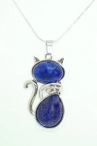 Silberkette mit Lapislazuli-Katzenanhänger - Bild 1 von 4