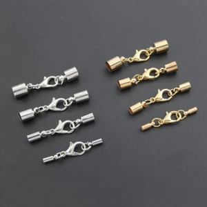 10Sets Silver/Gold Crimp End Cap Beads Lobster Clasp Connectors Jewelry Findings - Picture 1 of 3