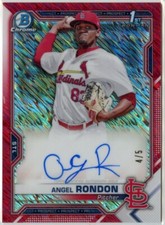 2021 Bowman Chrome Prospect Red Wave Refractor /5 Angel Rondon Rookie Auto