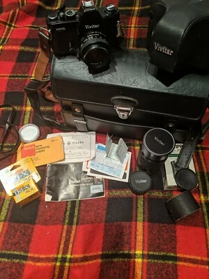VIVITAR 400/SL 35mm Film Camera w/ 50mm & 200mm &  converter plus accessories  - Image 1 of 4