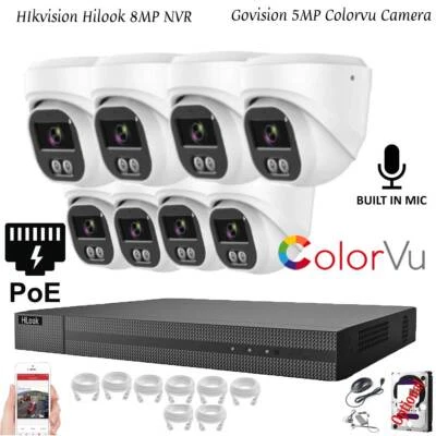 8MP HIKVISION CCTV 8MP 4K NVR 5MP COLORVU IP POE OUTDOOR AUDIO CAMERA SYSTEM KIT