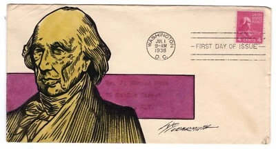 #808 Presidential Series James Madison 1938 FDC - Hand-painted Wildermuth A/O - Image 1 of 2