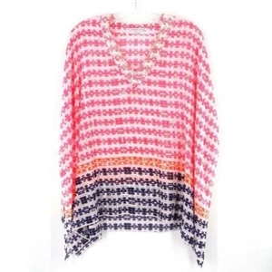 Adrienne Vittadini Coverup Large Pink Orange Indigo Batik Studded Beach Coverup - Picture 1 of 10
