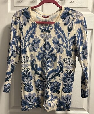 Merona белый и синий пейсли свитер женщин размер M на пуговицах длинным рукавом кардиган - Изображение 1 из 4