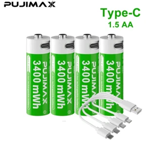 4pack USB AA Rechargeable Lithium Battery 1.5V 3400mAh Fast Charger Type C Cable - Picture 1 of 5
