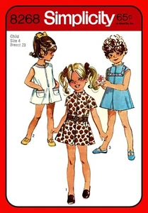 Childs PANTDRESS Pattern Above-Knee Girls Simplicity 8268 Vtg 1969 - Picture 1 of 6