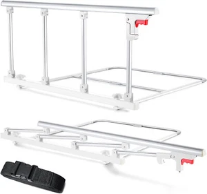 Bed Rail Safety Folding Bedside Assist Grab Handle Guard Silver Fall Prevention - Picture 1 of 7