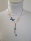 Collier fantaisie métal necklace avec pendentif papillon butterfly blue bleu