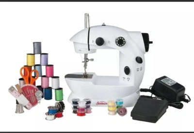 Sunbeam Mini Portable Sewing Machine AC Adapter Foot Pedal And Over 75 Piece - Image 1 of 4