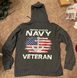 NEW W/TAG SIZE L UNITED STATES NAVY BETERAN GRAY FLEECE HOODIE COTTON STRETCH - Picture 1 of 2