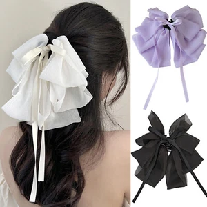 Women Large Bow Ribbon Barrettes Hair Clip Hairpin Hair Accessories Elegant Gift - Picture 1 of 27