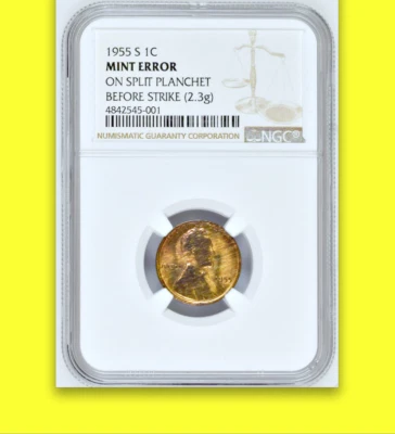 Centavo Lincoln 1955-S NGC MS60 acuñado en planche dividido de colección más bajo 1940-en █1C Foto 1 de 4