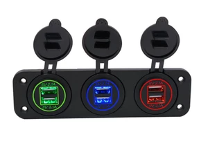 Marine 5V 4.2A Tri-Color Dual USB Charger 3-Socket Adapter Power Outlet - Picture 1 of 5