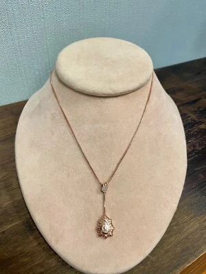 0.925 纯银镀玫瑰金 CZ 吊坠项链 — 第 1/3 张图片