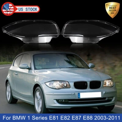 For BMW 1 Series E81 E82 E87 E88 1M 2003-2011 Pair Headlight Headlamp Lens Cover — 第 1/4 张图片