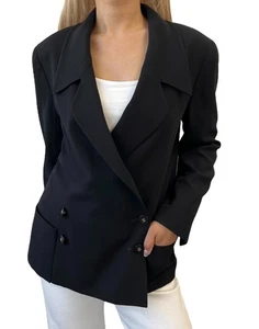 CHANEL Vintage 94P CC Mark Logo Jacket Button Black Gold Long Sleeve Collar - Picture 1 of 12