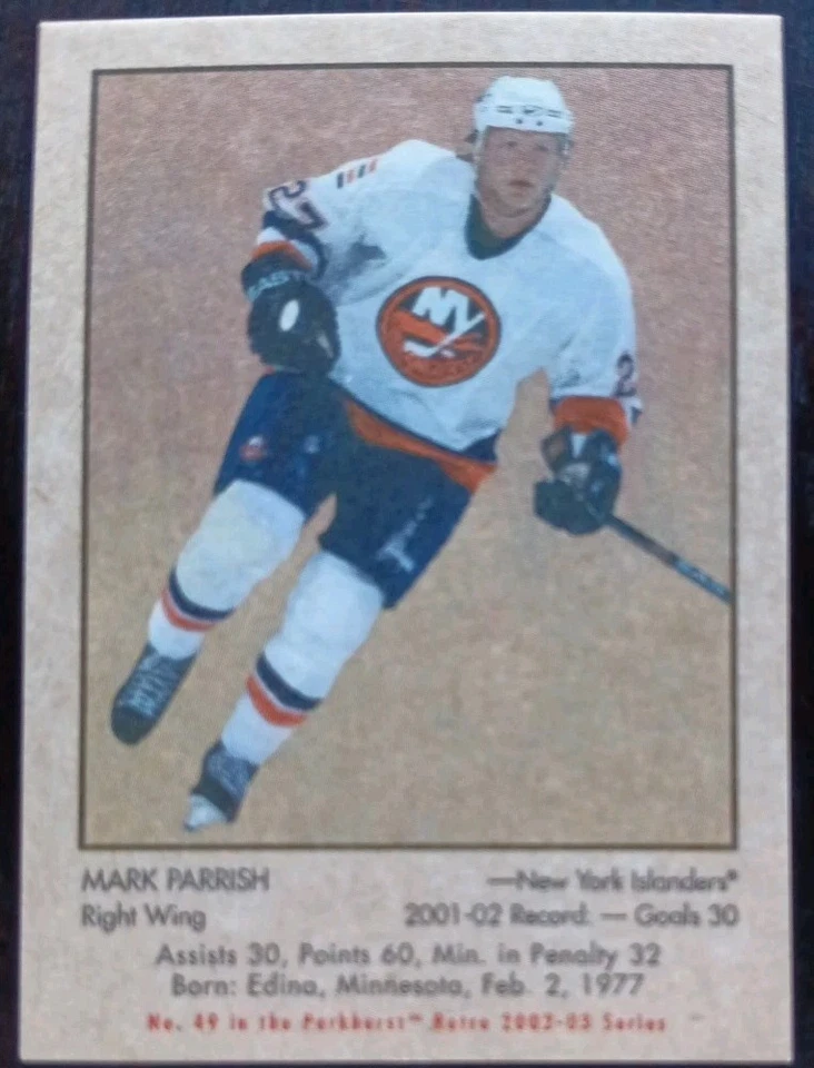 2002 - 2003 ITG Parkhurst Mark Parrish Retro Mini Islanders Hockey Card - Image 1 of 2